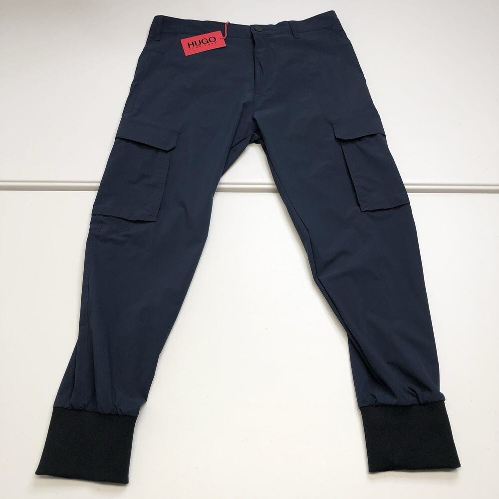 Hugo Boss Performance Super Flex Pants Tapered Cargo Pockets 30x27 Navy Stretch